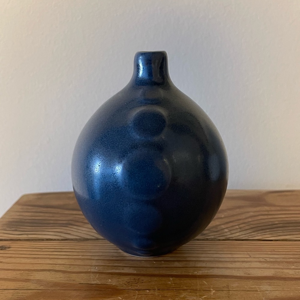 Vintage Jonathan Adler Modernist Navy Blue Dot Vase- RARE
